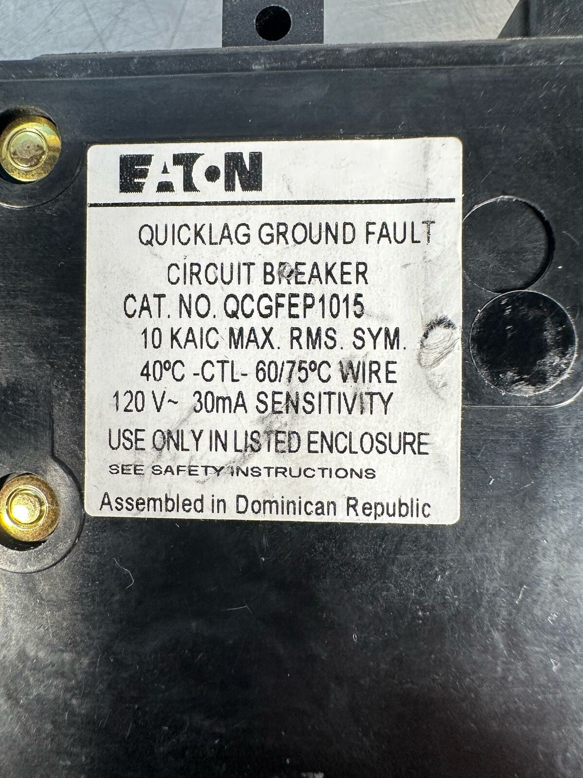 Eaton  QCGFEP1015 Ground Fault Equipment Protection Breaker         (7.3.5)