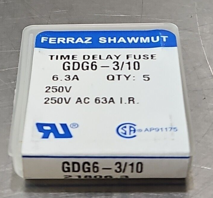 Ferraz Shawmut GDG6 - 3/10 Time Delay Fuse 6.3A 250V  Pckw/6 box         loc4E16