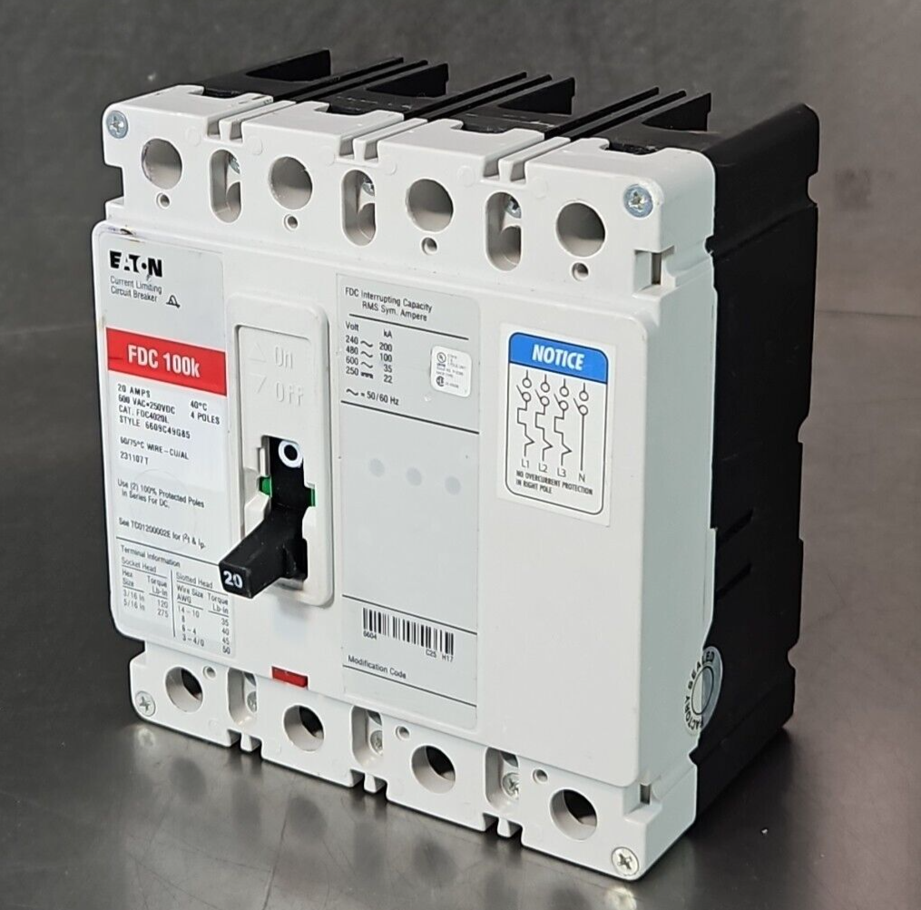 Eaton FDC 100K 20Amp 600VAC Current Limiting Circuit Breaker            (BIN443)