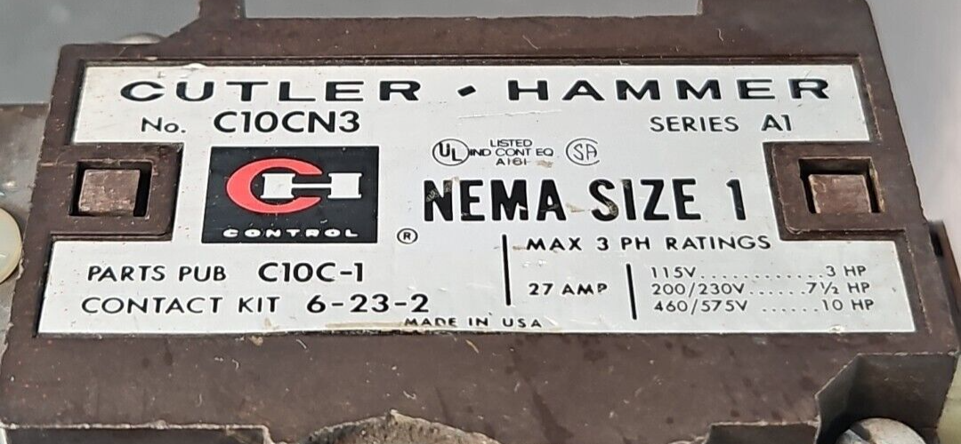 Cutler Hammer C10CN3  Contactor 27 Amp                                    loc4D3