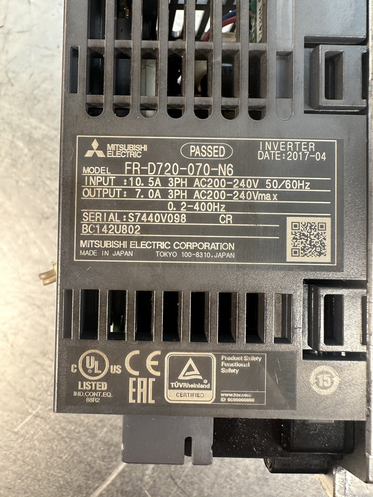 Mitsubishi Electric - Model: FR-D720-070-N6 Inverter 3PH     (BIN-1.5.1)