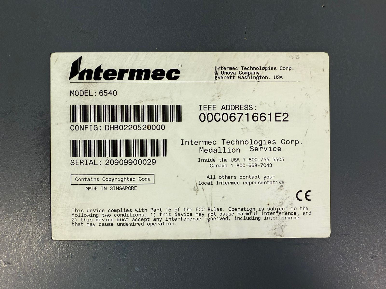 Intermec 6540 Stationary Terminal  Config: DHB0220520000           (8.6.2)