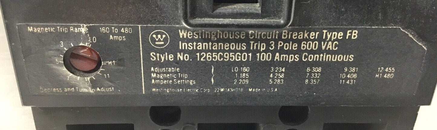 WESTINGHOUSE  1265-C95G01 / 1265C95G01  100A 3 Pole 600VAC       4D-42