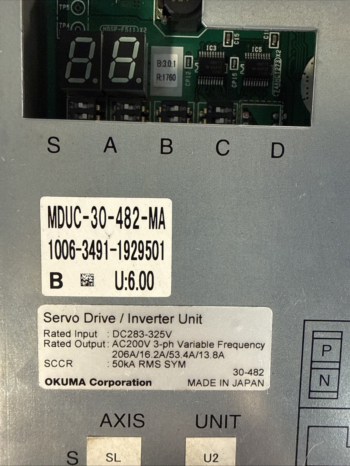 Okuma MDUC-30-482-MA Servo Drive /Inverter Unit SCCR 50Ka RMS Sym (9.6.1)