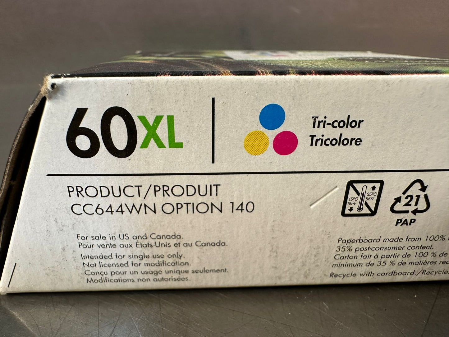 Hp 60xl Tri-Color Cartridge Genuine CC644WN  140    NEW            (5.4.1)