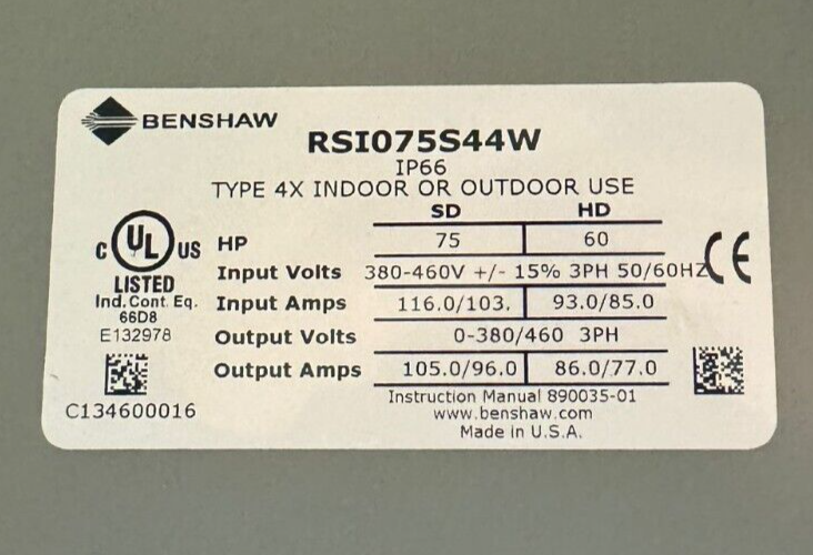 BENSHAW RSI075S44W Variable Frequency Drive IP66                      (BIN1.6.1)
