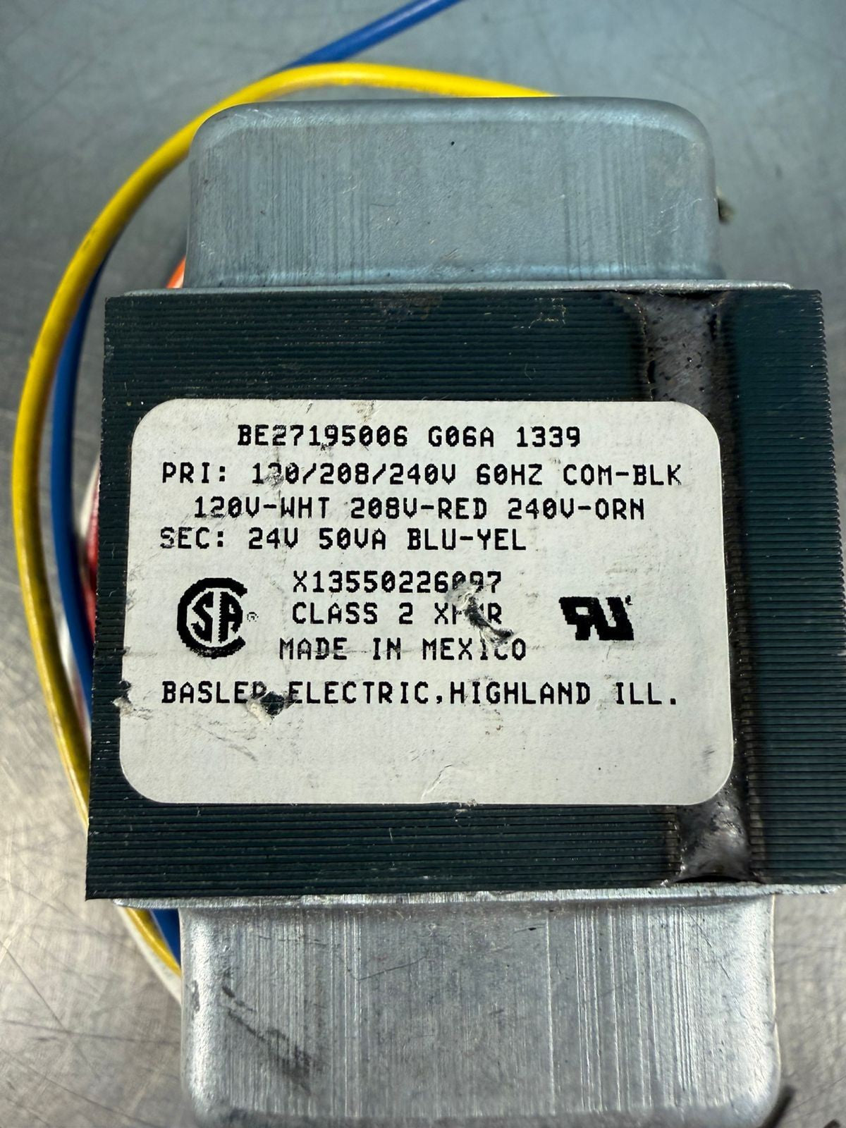 Basler Be27195006 Cntrol Transformer 120/208/240V 60HZ X13550226097 (9.3.2)