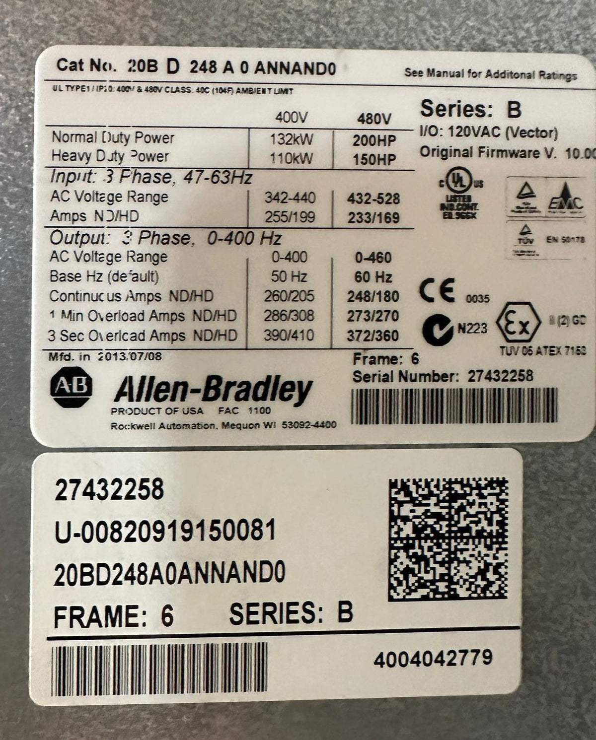 Allen Bradley 20B-D-248-A-0-ANNAND0 /B   20BD248A0ANNAND0                (8.5.4)