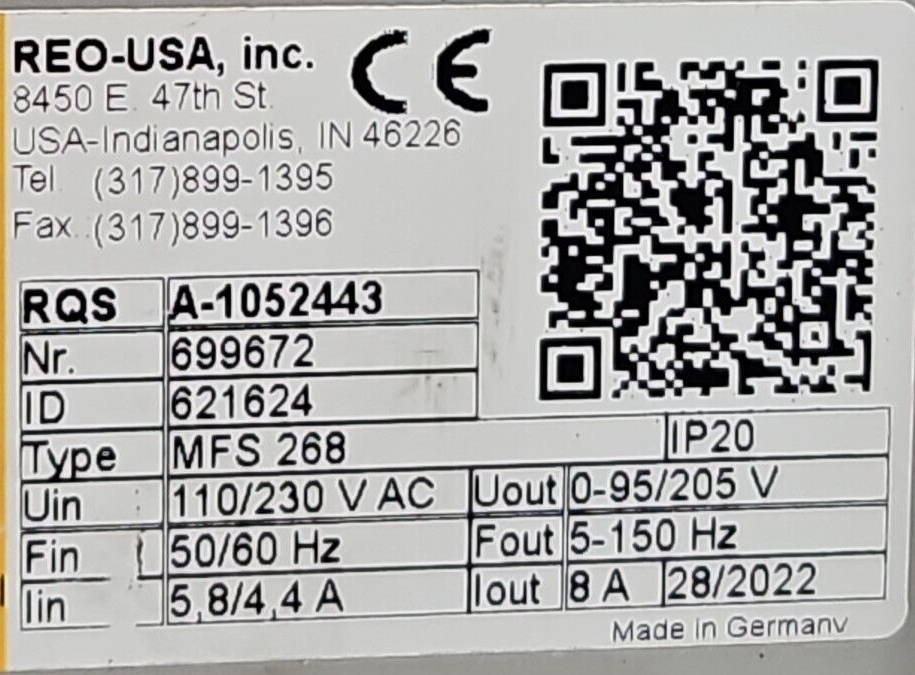 REO Elektronik REOVIB MFS 168 Variable Frequency Controller (BIN2.2.2)