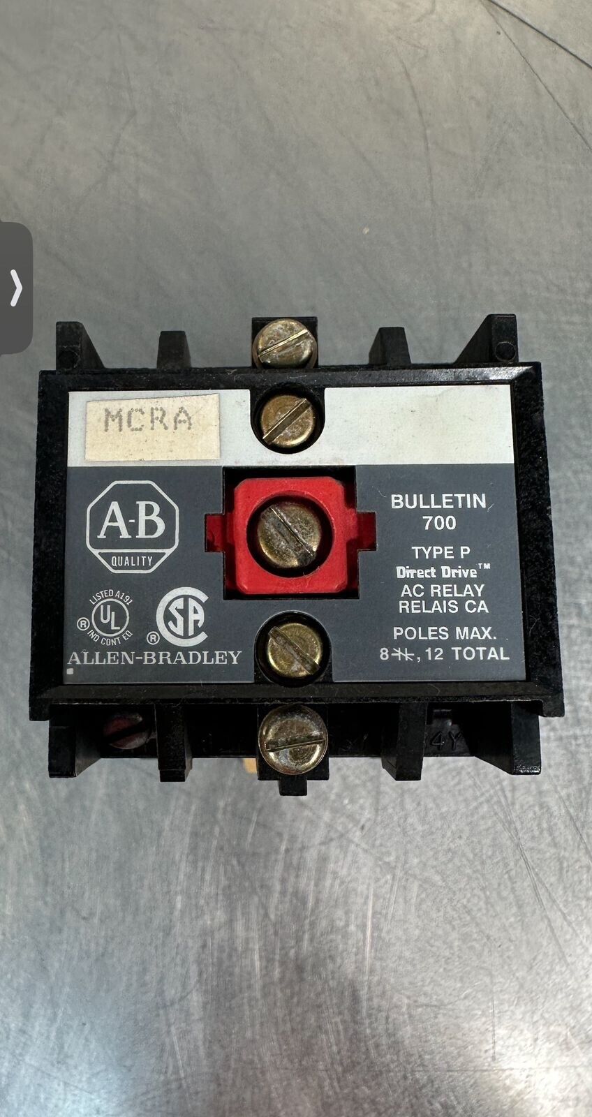 Allen Bradley  700-P000A1 /B  Control Relay W/ 700-PB00 /A (4B-30)