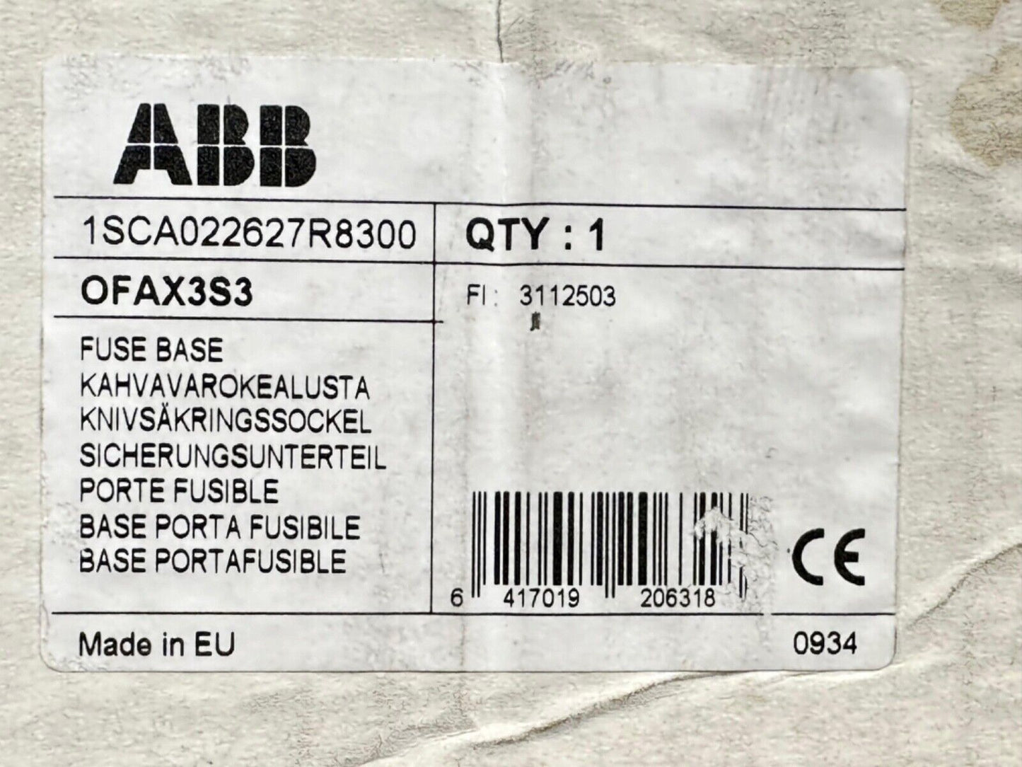 ABB 0FAX 003S3 Fusible Base 690V (4A-31)