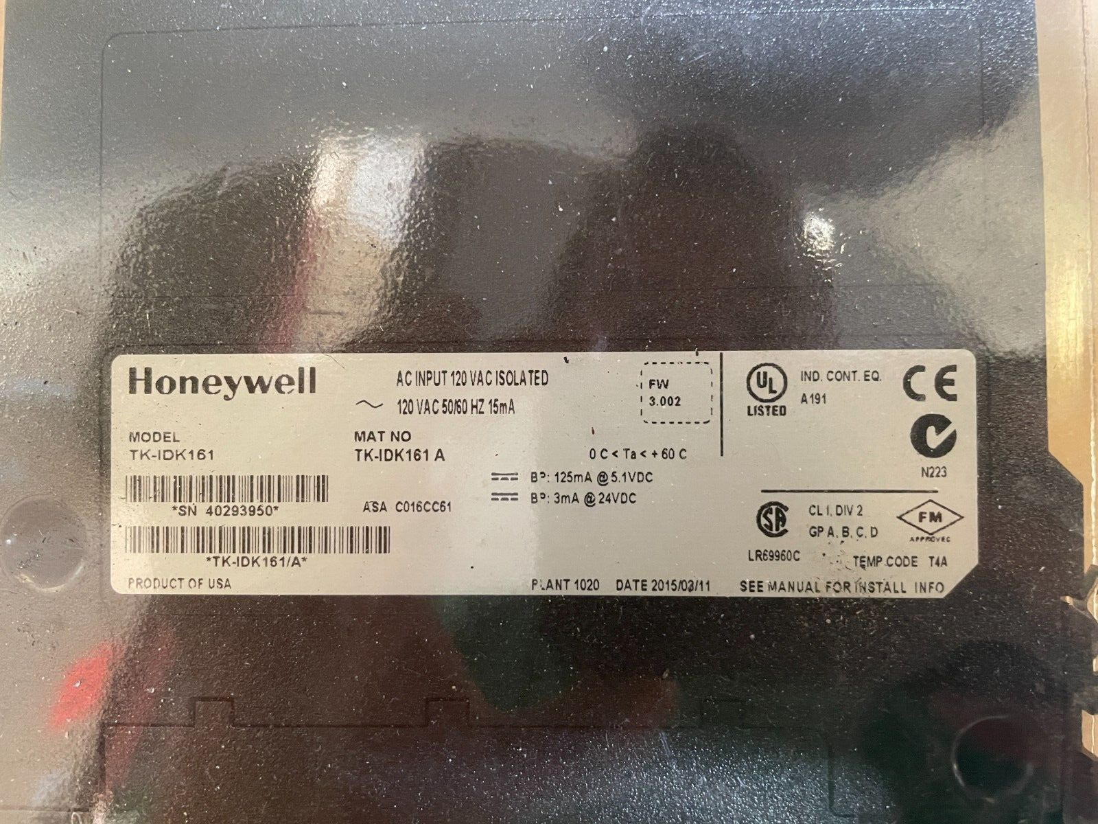 Honeywell IDK161A 120VAC Isolated Digital AC Input Module