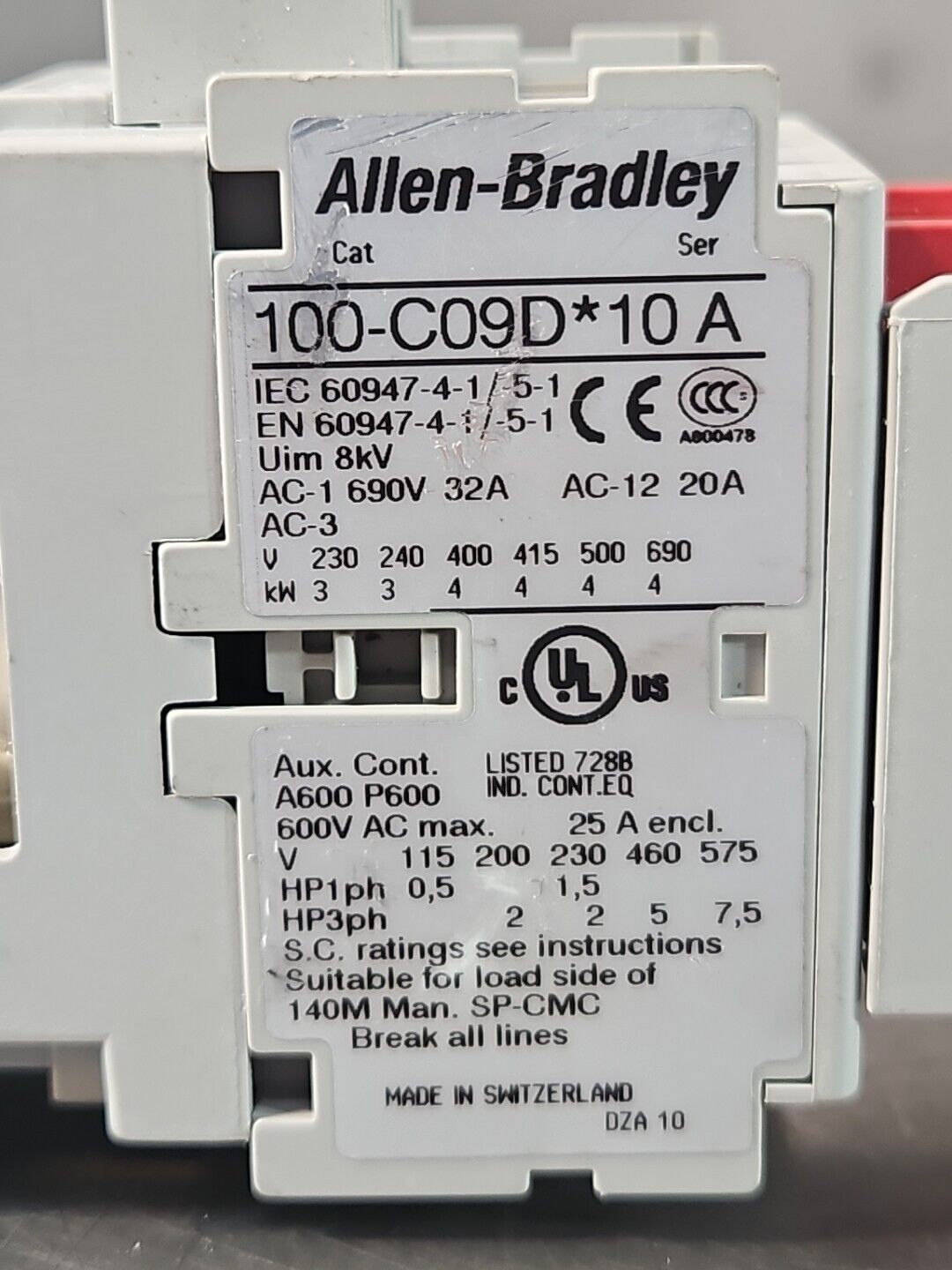 Allen Bradley 100S-C09DJ14BC Ser A Safety Contactor Assy                  loc4D3
