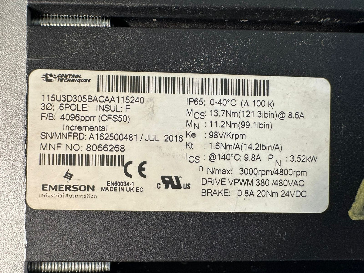 Control Techniques 115U3D305BACAA115240 6Pole Insul: F 8066268 (11.6.1)