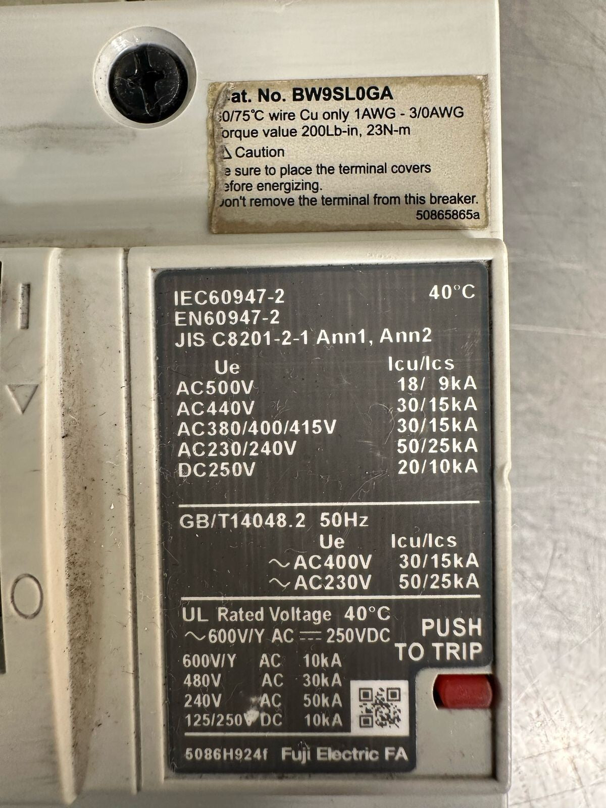 Fuji Auto Circuit Breaker BW250JAGU     BW250JAGU-3P160 BW9SL0GA  (6.2.2)