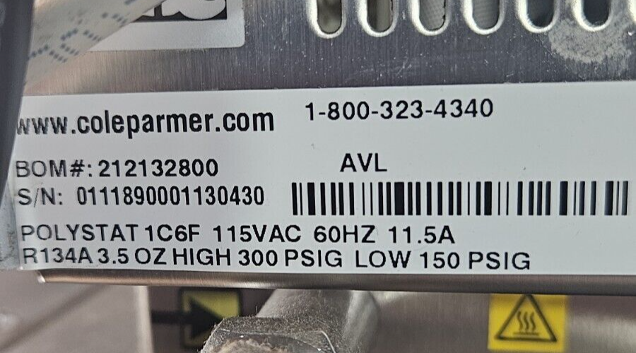 Cole Parmer Polystat 1C6F Refrigerated Circulating Chiller Heat/Cool Bath (B214)