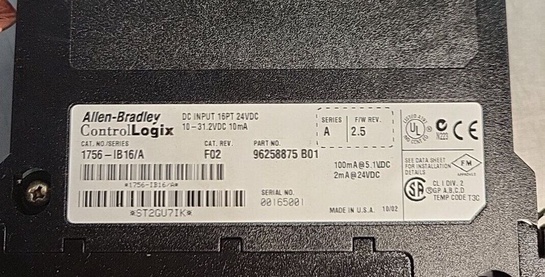 Allen Bradley 1756-IB16 16pt DC Input Module 10-31.2VDC 10mA SER A (BIN3.2.4)