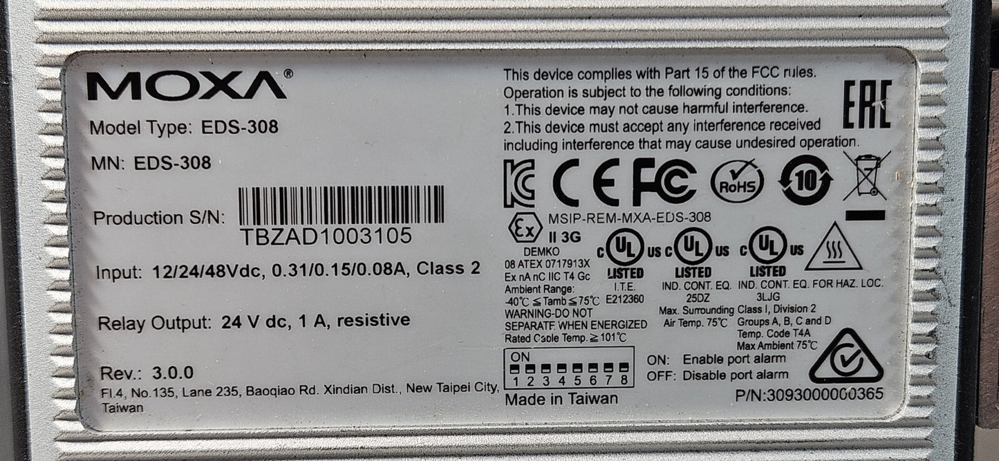 MOXA EDS-308 Ethernet Switch Input Module Connector PLC                    (531)