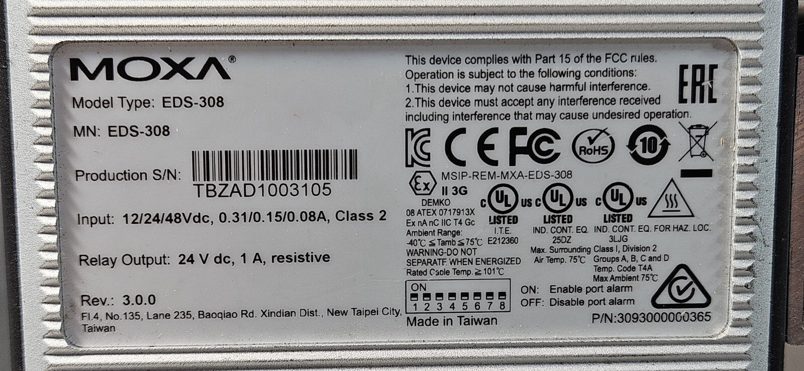 MOXA EDS-308 Ethernet Switch Input Module Connector PLC                    (531)