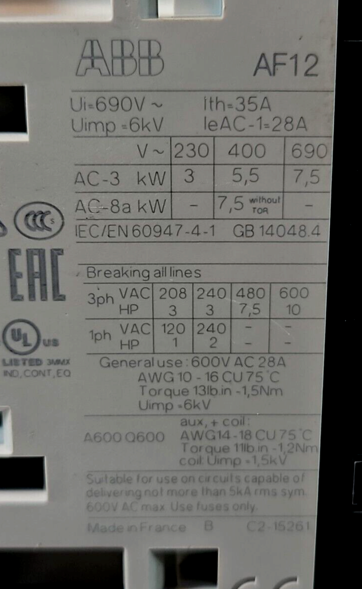ABB - Asea Brown Boveri AF12-30-10-14 Contactor                          loc4A14