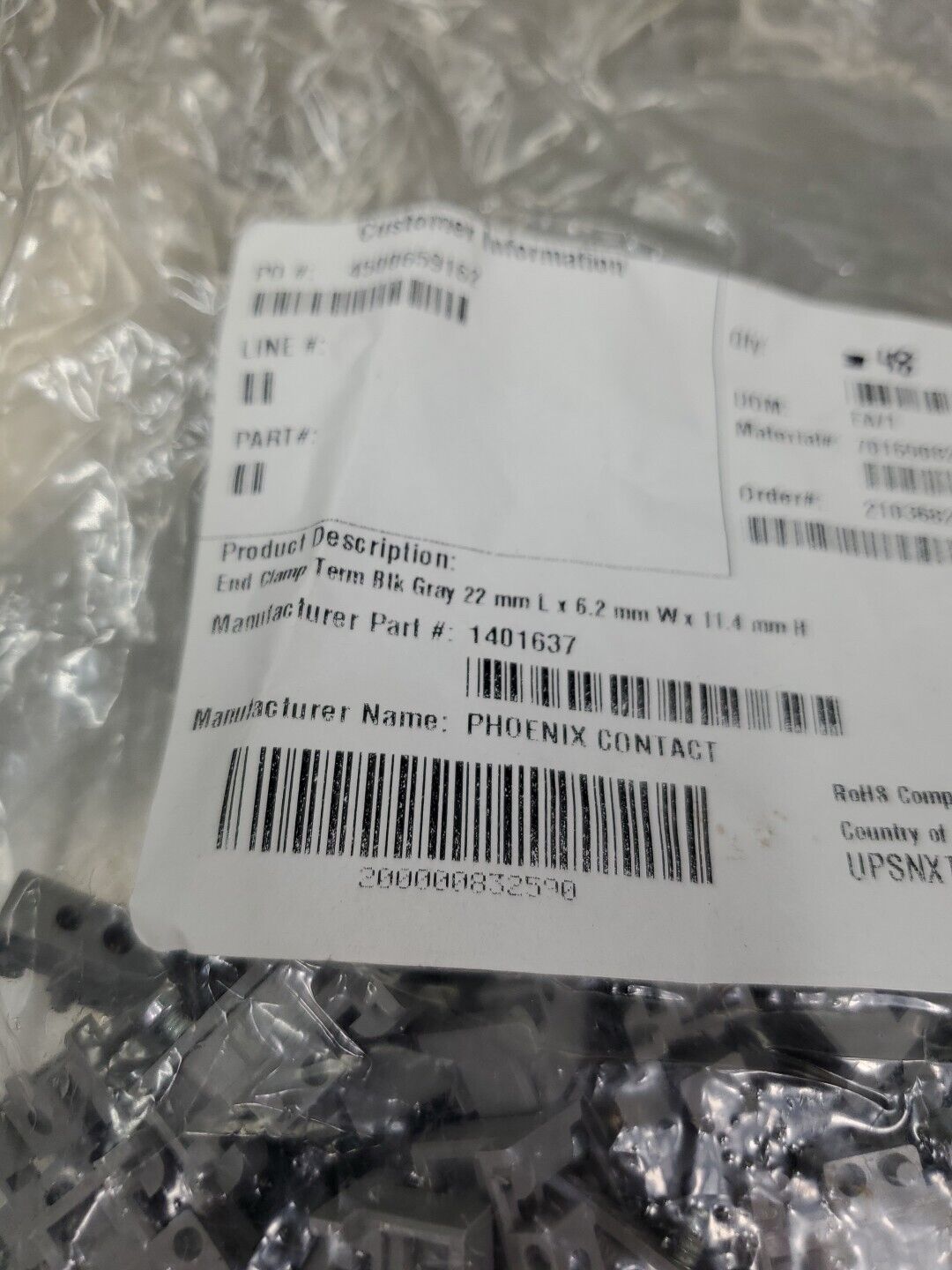 Phoenix Contact 1401637 End Bracket Clamp, 22mmx6.2mmx11.4mm -Lot of 48.   4C-36