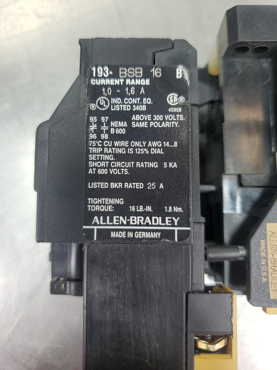 Allen-Bradley 100-A12ND3/B Contactor w/193-BSB16B Trip Module.             4C-13