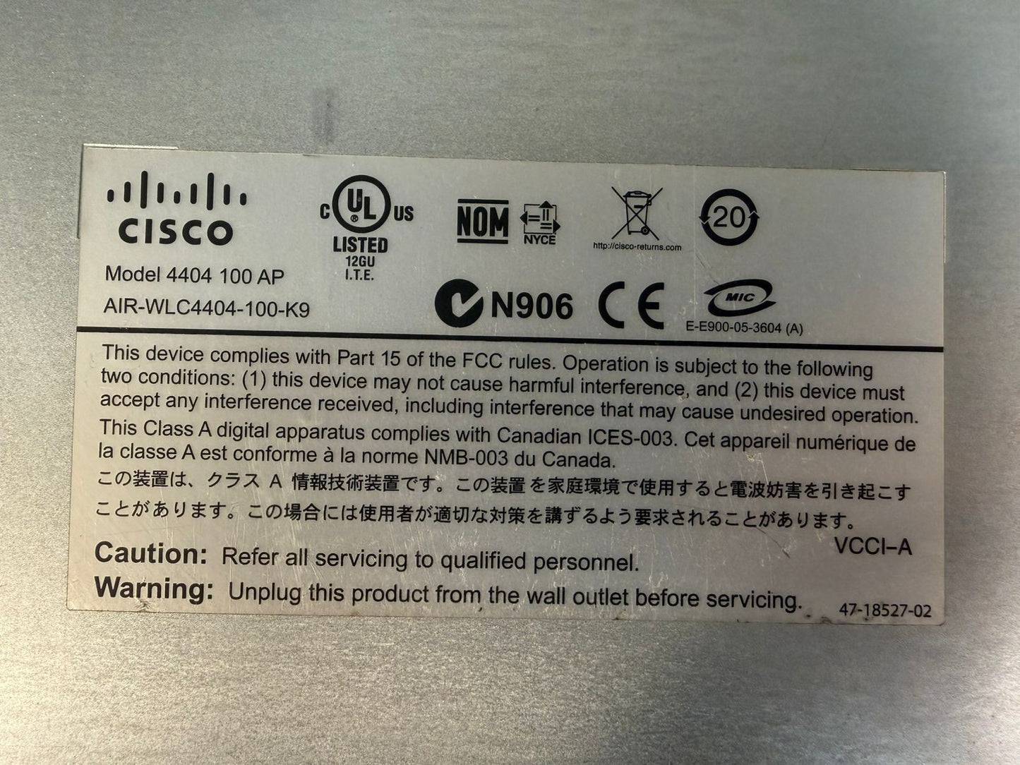 Cisco 4404-100-AP AIR-WLC4404-100-K9 Wireless LAN Controller      (11.5.4)