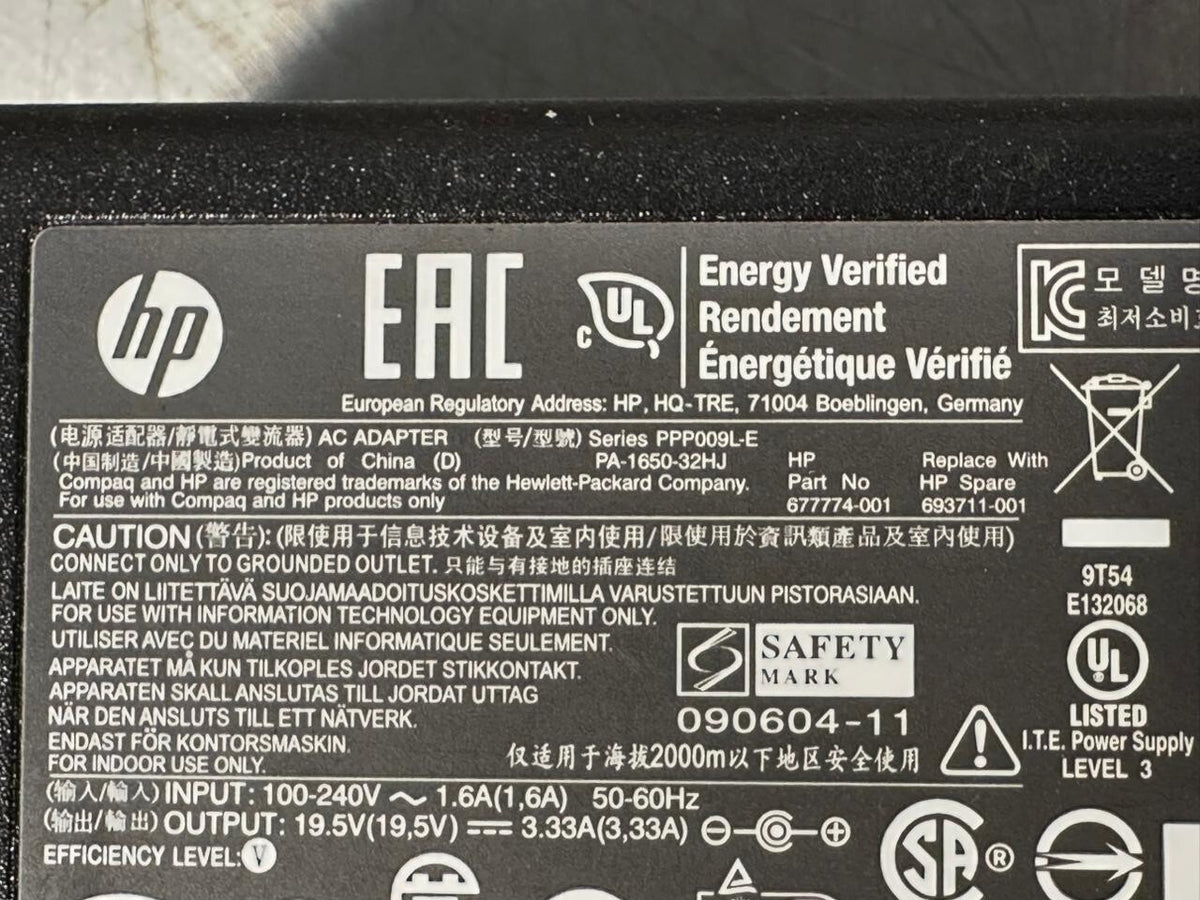 Hp 677774-001 693711-001 PA-1650-32HJ AC Power Adapter 19.5V 3.33A (2.3.1)