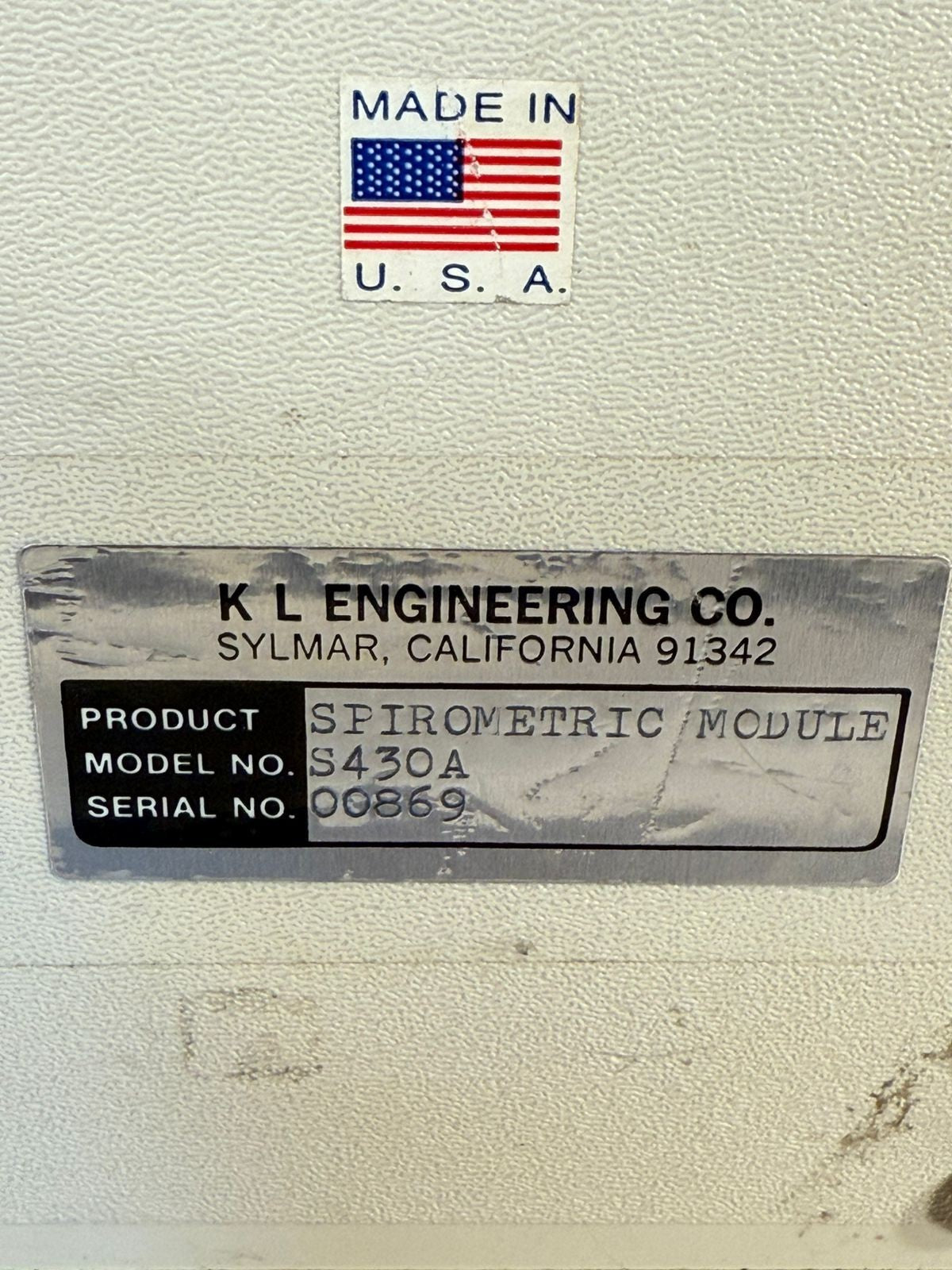 Kl Engineering S430A Spirometric Module                            (3.4.5)