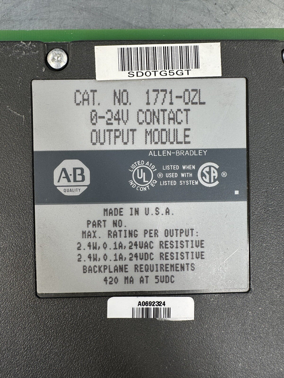 1771-OZL  Allen Bradley 0-24V Contact output module  (BIN-1.2.3)