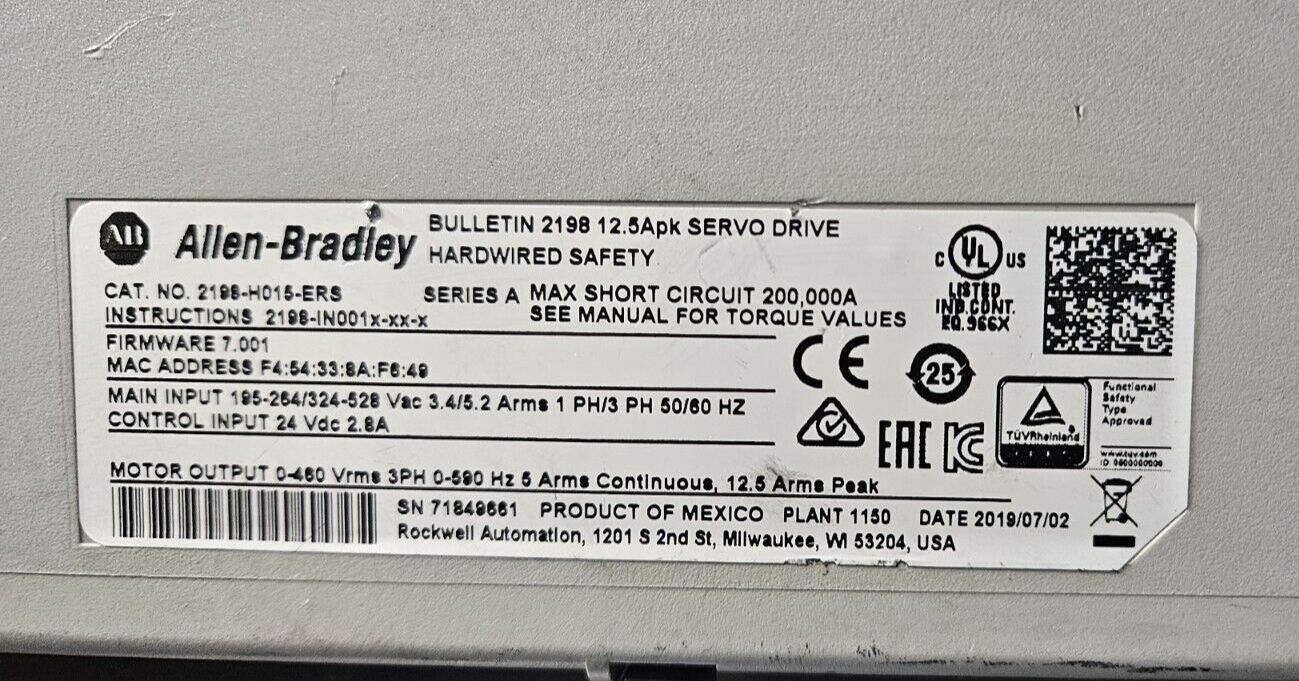 Allen Bradley 2198-H015-ERS / A Kinetix 5500 AC Servo Drive             (BIN741)