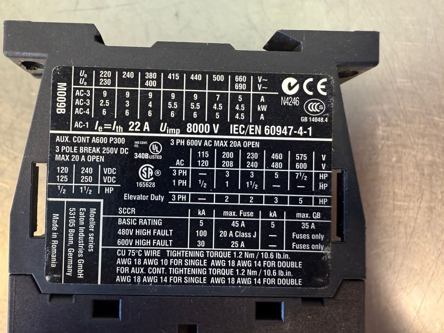Eaton Iec/En 60947-4-1 Contactor M009B  set of 2              (3.2.4)