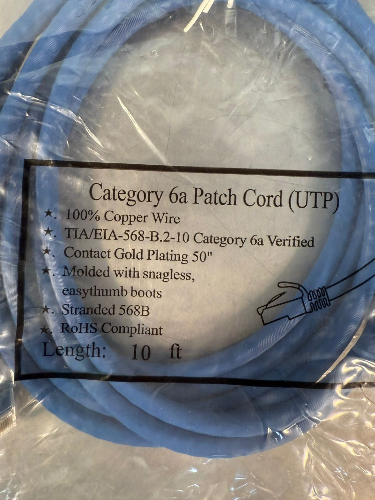Tia/Eia 568-B.2-10 Category 6 Patch Cord 10 Ft gold plating 50"    (6.3.4)