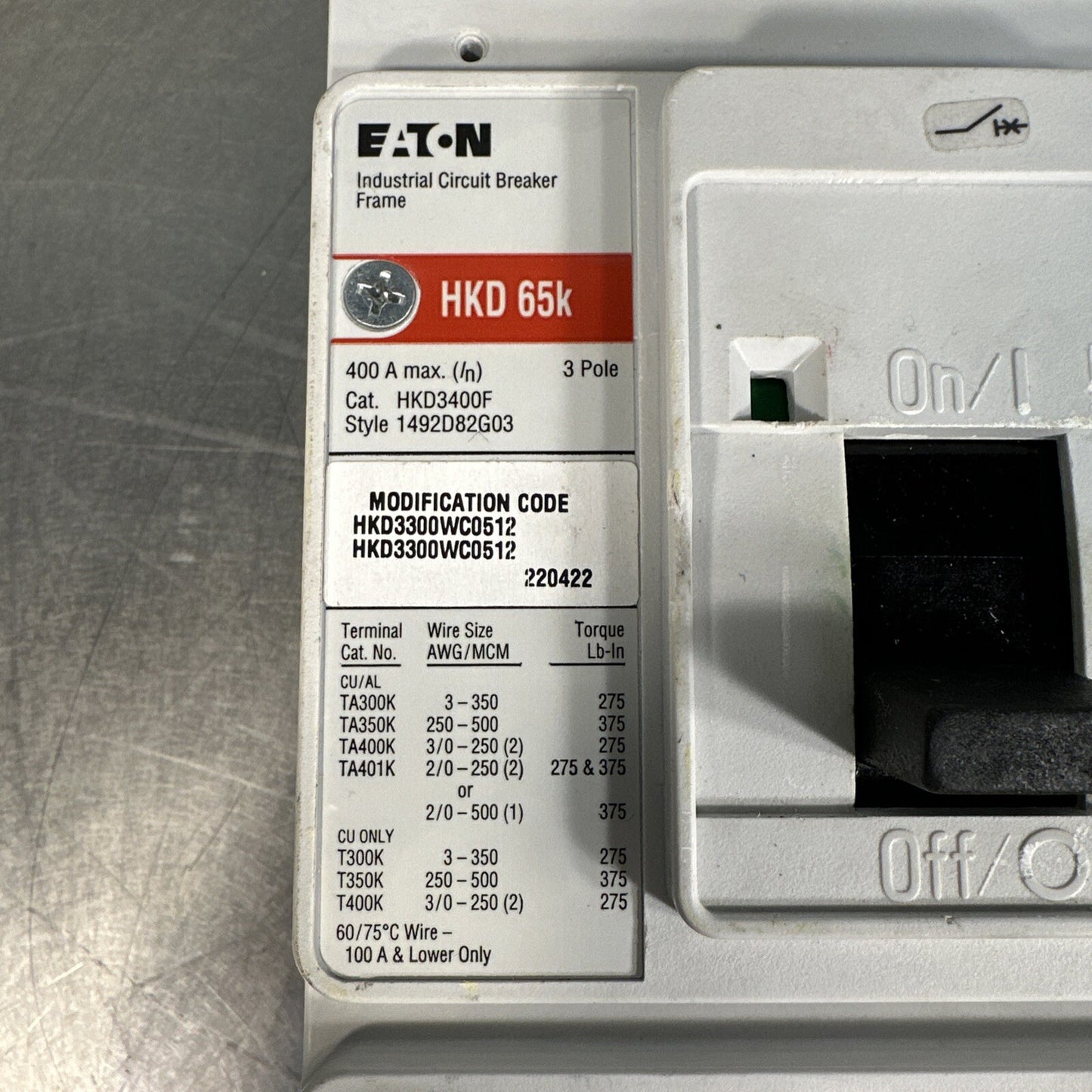 Eaton USD HKD330WC0512 Molded HKD 3P 300A 600V 50/60Hz 3Ph (BIN-1.3.5)