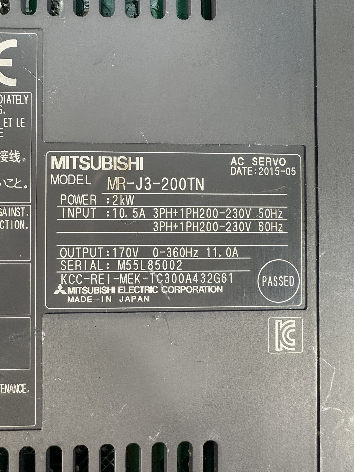 MITSUBISHI AC SERVO MR-J3-200TN  (BIN-1.2.4)