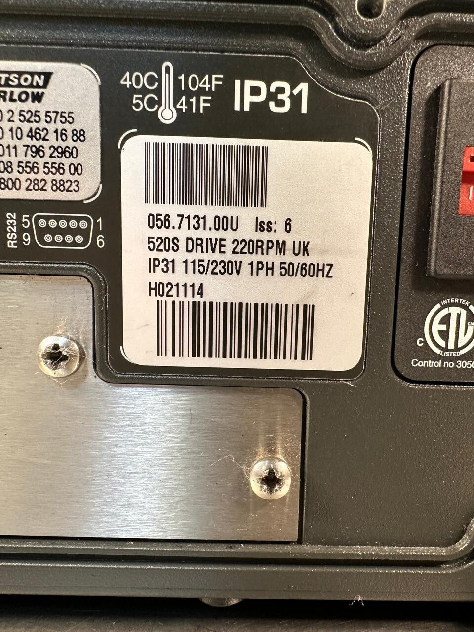 Watson Marlow 520S 056.7131.00U ISS:6 Peristaltic Pump Dr 220RPM  (12.4.8)