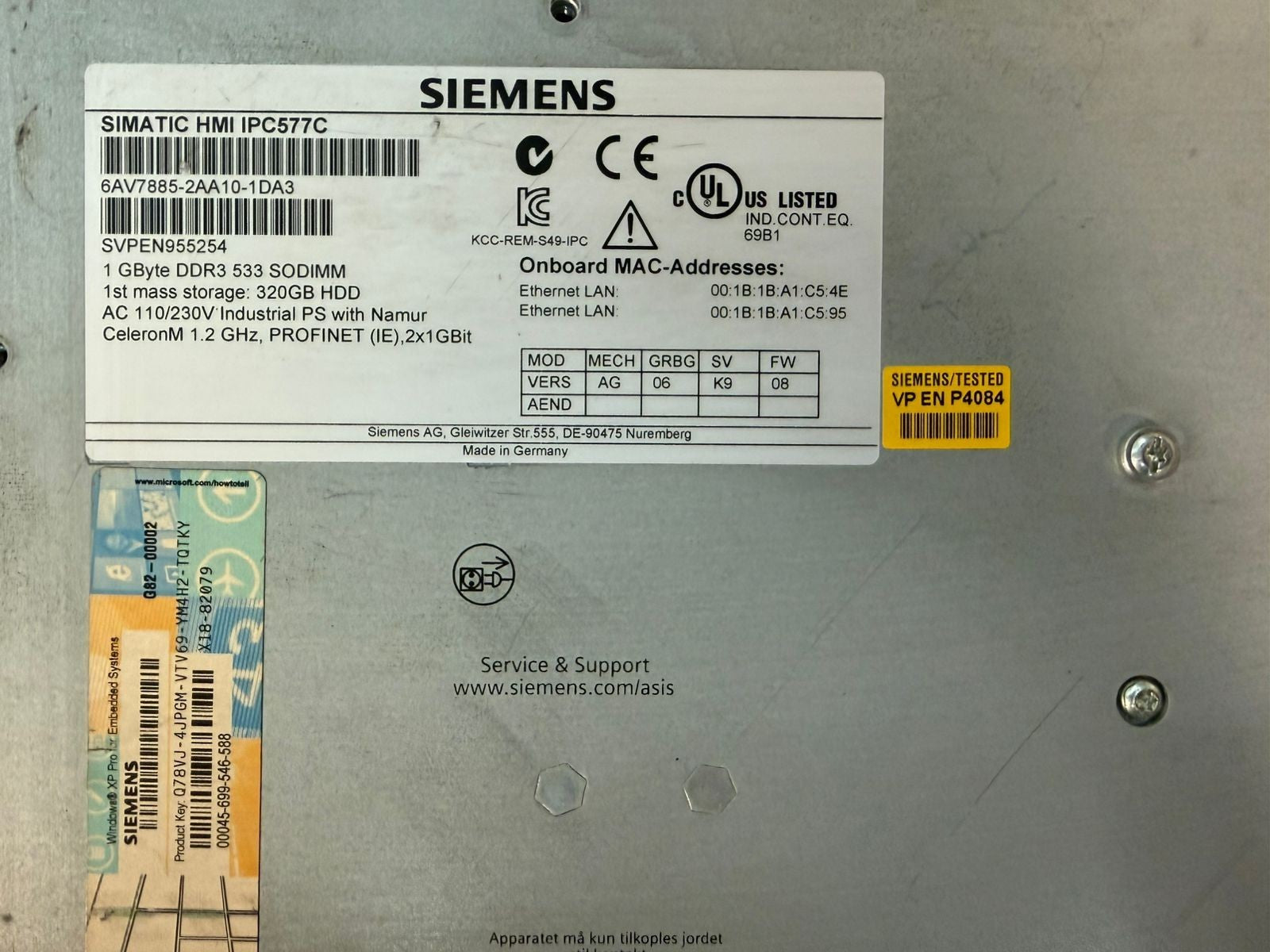 Siemens 6AV7885-2AA10-1DA3 Simatic HMI IPC577C 1Gb DDR3 533 Sodimm (11.4.4)