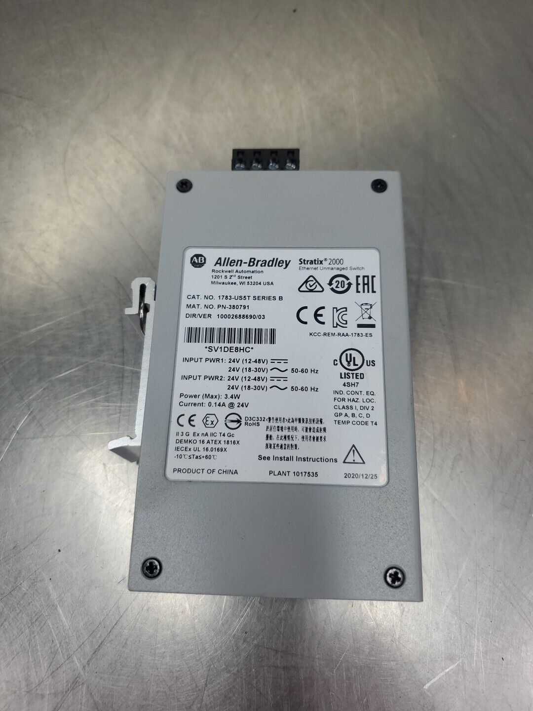 Allen Bradley 1783-US5T SER B Stratix 2000 Ethernet Switch, 5-Port.        3C-22