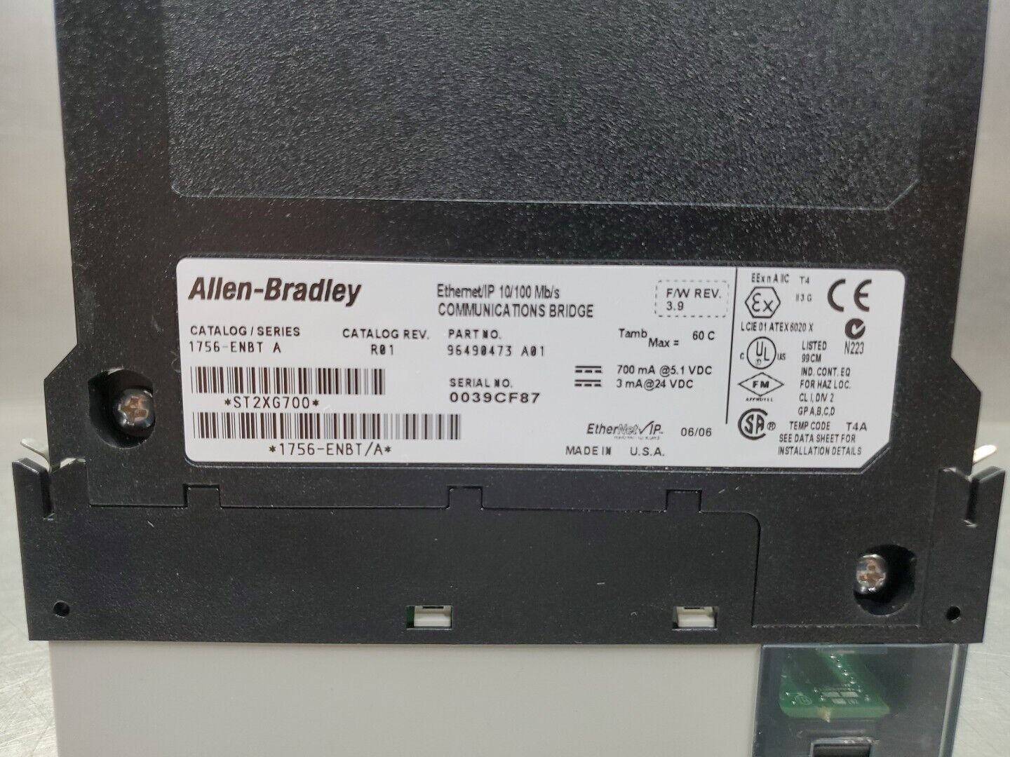 Allen Bradley 1756-ENBT Ser A R01 FW3.9 ControlLogix EtherNet/IP Module.   3B-20