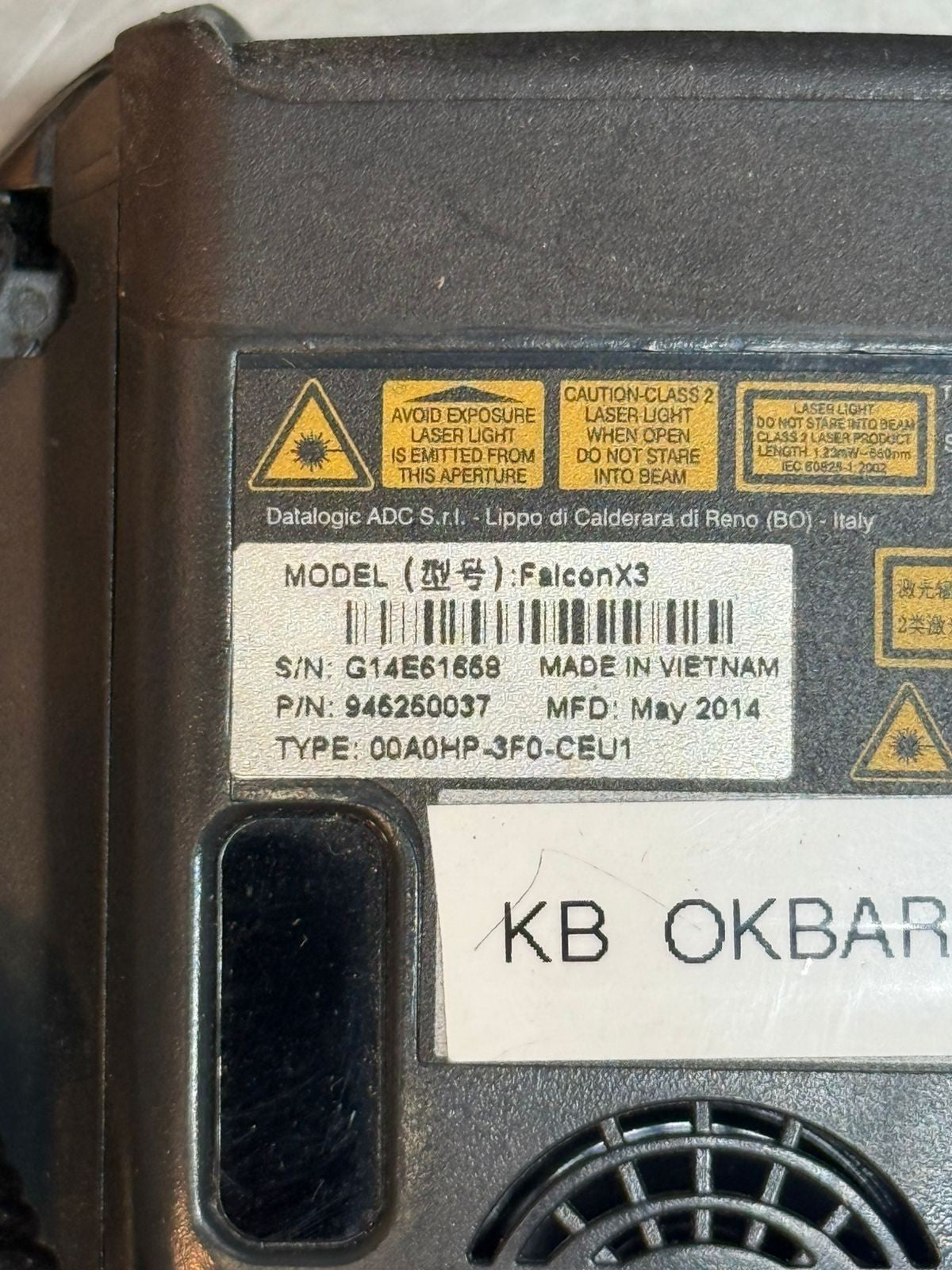 Datalogic Falcon X3 Barcode Scanner P/N 946260037                  (7.3.5)