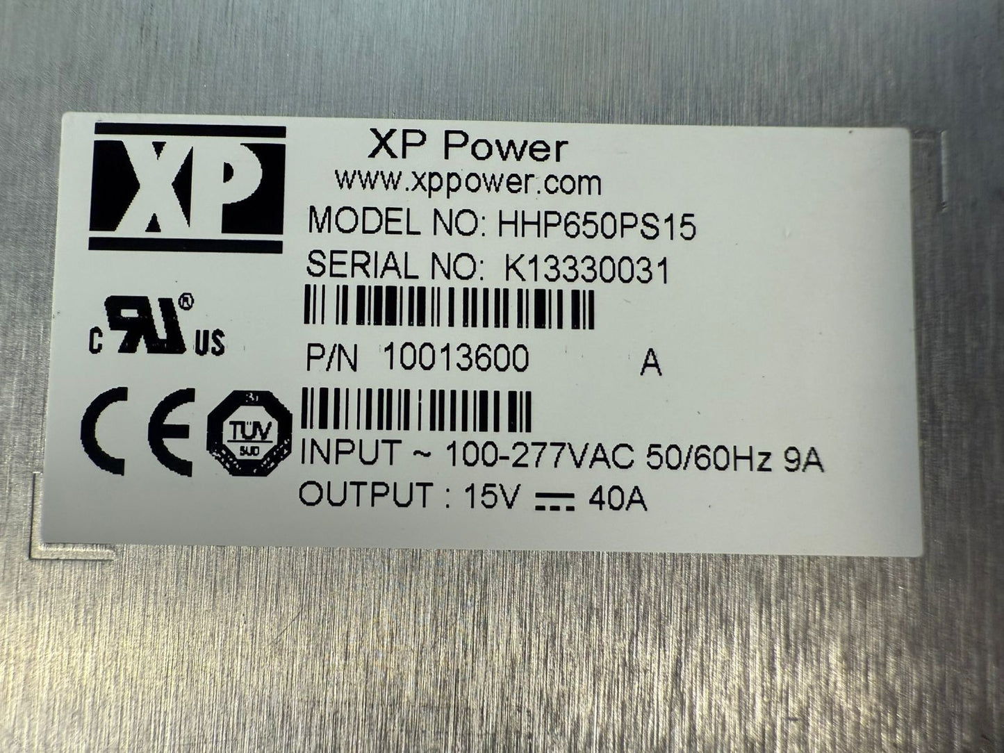 Xp Power HHP650PS15 Inp 100~277Vac 50/60Hz 9A Out 15V-40A         (12.5.5)