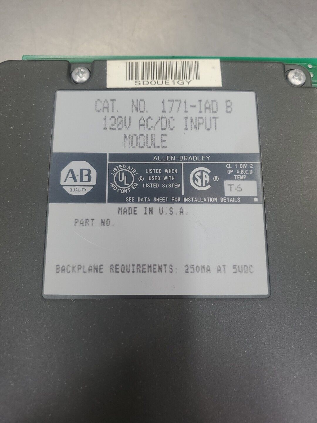 Allen Bradley 1771-IAD/B 120V AC/DC Input Module.                          3E-36