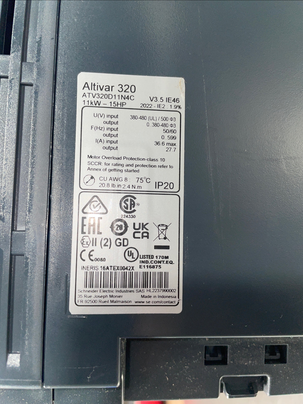 ATV320D11N4C  - Schneider Electric - Altivar 320 11kW 380..500V  3-phase 15HP@2a