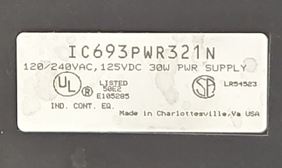 GE Fanuc IC693PWR321N Pow Supply Programmable Controller W/Out Cover (BIN4.4.4)
