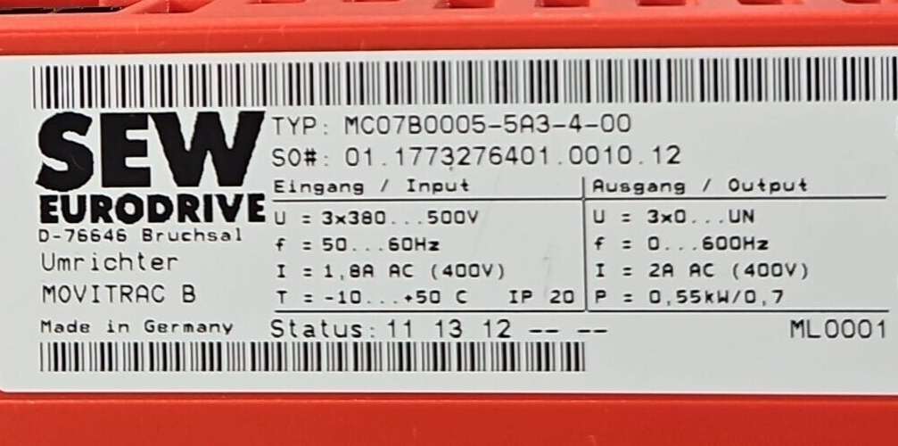 SEW Eurodrive MC07B0005-5A3-4-00 AC Drive Inverter                      (BIN243)