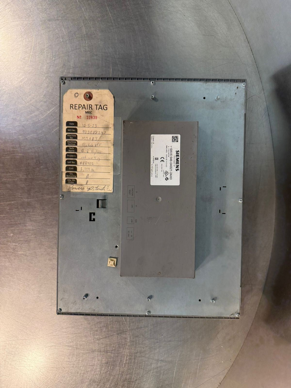 Siemens 6AV6-646-0AB21-2AX0 Simatic Touch Screen 24V 1.1A 15" (12.4.5)