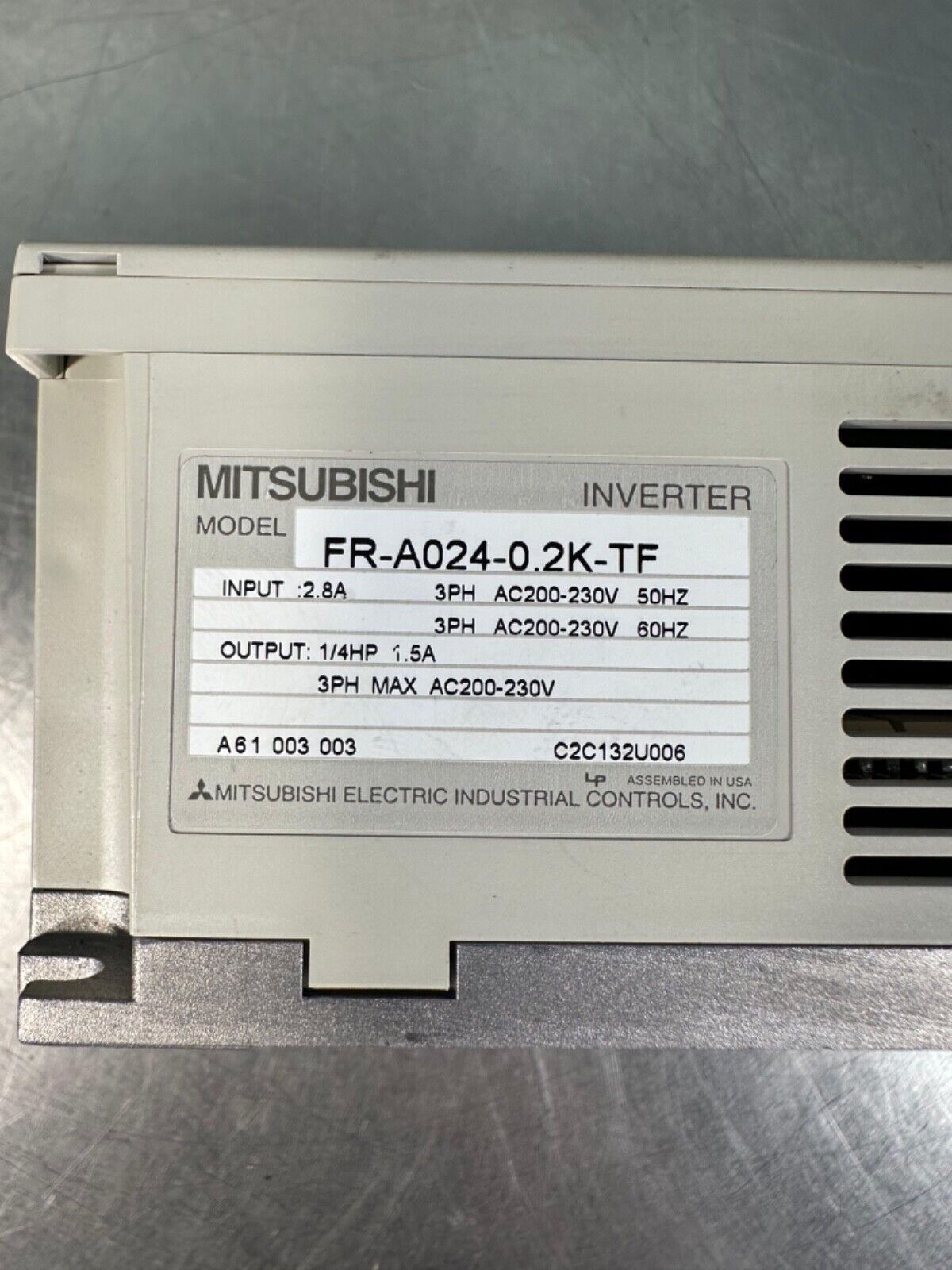 Mitsubishi Inverter FR-A024-0.2K-TF 220-230v, 3ph, 2.8A (1e-25)