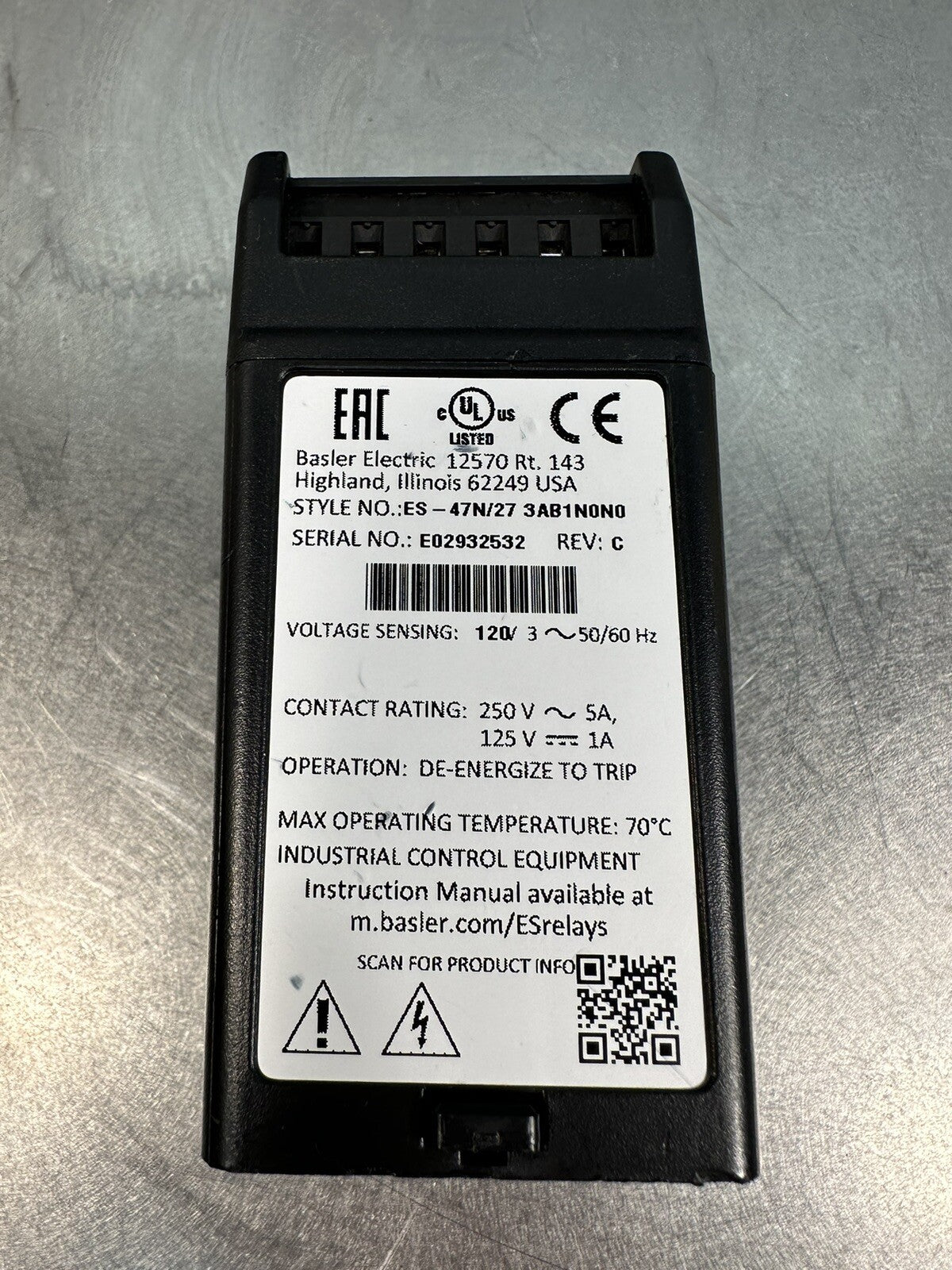 Basler Electric ES-47N 3FB1N0N0 Phase Balance RELAY (BIN-1.1)