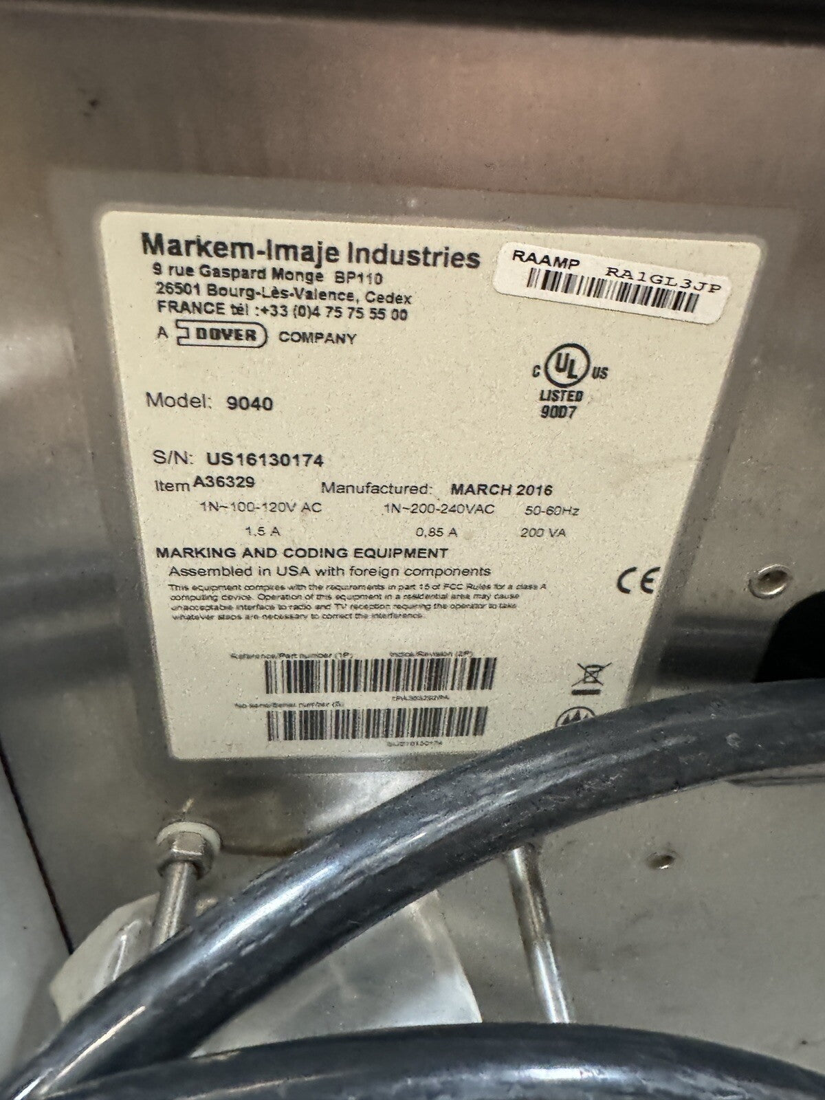 Markem-Imaje 9040 Ink Jet Printer with ENP35372/B Print head module