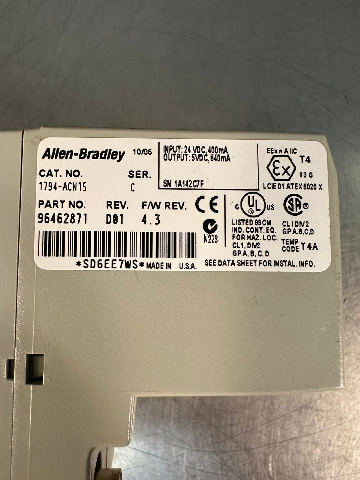 Allen-Bradley 1794-ACN15 /C Adapter Module REV. D01 F/W4.3 (5.3.4)